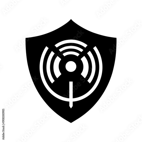Radar Scan Shield Representing Real Time Surveillance And Protection On white Background Line Art Vector illustration