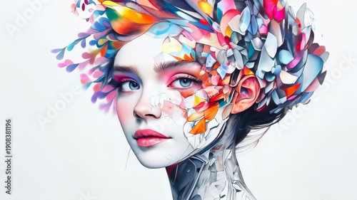 A stylized abstract woman head made of petals