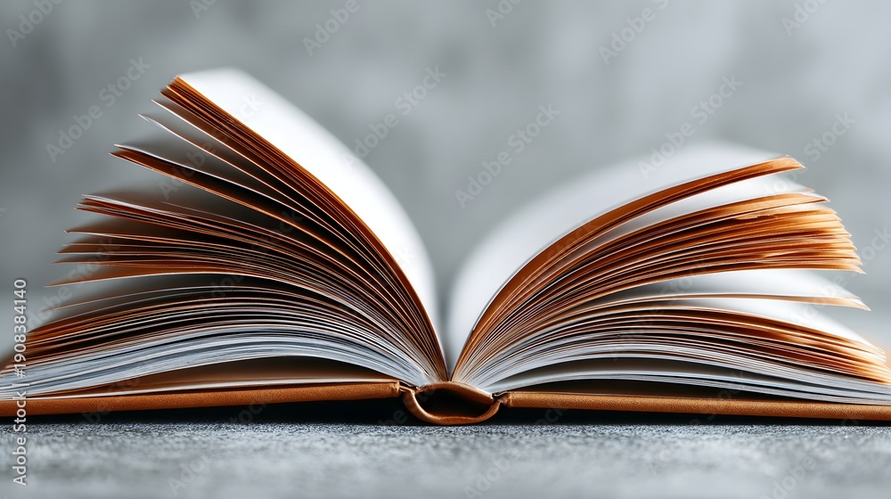 Obraz premium An Open Book with Pages Fluttering on a Textured Surface.