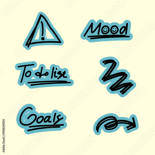 Hand-Drawn Planner Icons - To Do List, Goals & Mood Tracker with style scrapbook 