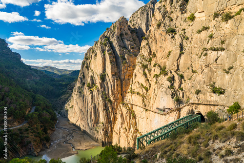 Caminito del Rey, The King's Path walkway pinned along the steep walls of a narrow gorge in El Chorro near Malaga, Spain