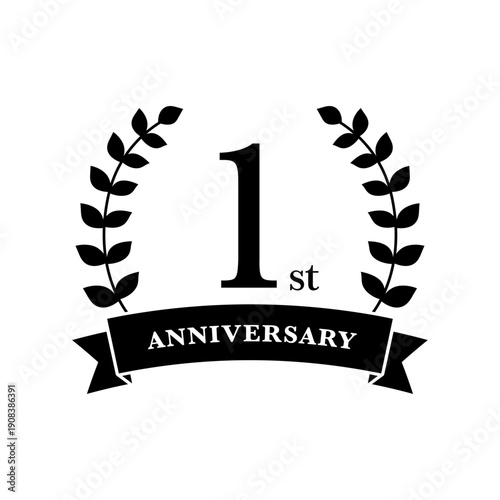 月桂冠とリボン アニバーサリーロゴ モノクロ 1st