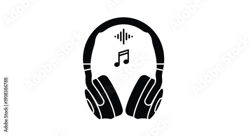 Black headphones with musical notes a striking silhouette