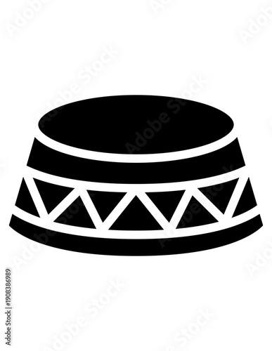 peci cap icon traditional Muslim headwear with geometric pattern, flat vector silhouette isolated on white background.