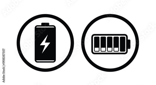 Two battery icons displaying full and low charge levels silhouette