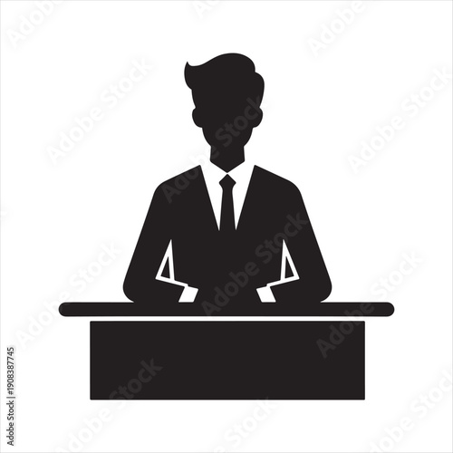 Office desk worker vector silhouette line art logo design concept illustration