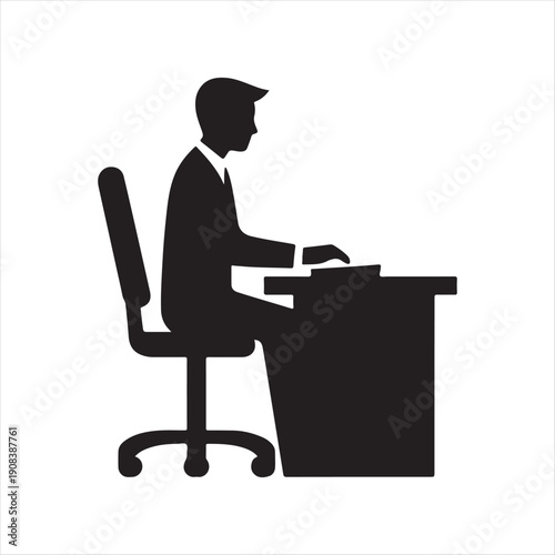 Office desk worker vector silhouette line art logo design concept illustration