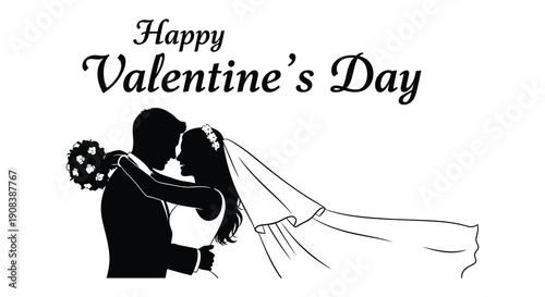 A black silhouette depicts a couple embracing with ornate cursive text reading happy valentine s day high quality professional