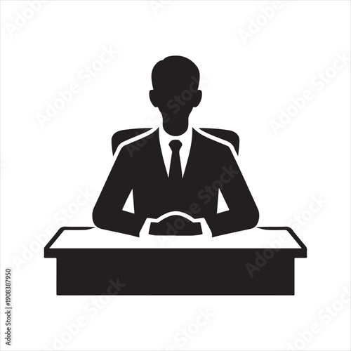 Office desk worker vector silhouette line art logo design concept illustration