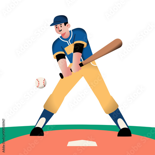 Vector illustration of a cartoon baseball player swinging the bat