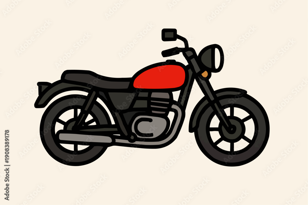 Fototapeta premium Red Motorcycle, Vintage Style, Cafe Racer, Flat Design Vector Illustration for Transportation and Freedom Themes