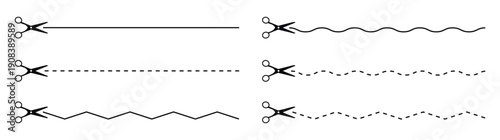 Scissors Cut Line Icons Set - Cut Here Line Symbols vector. Paper Cut Guide Icons 