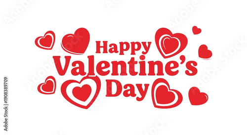 A vibrant illustration displays the text happy valentine s day surrounded by multiple red heart shapes high quality professional