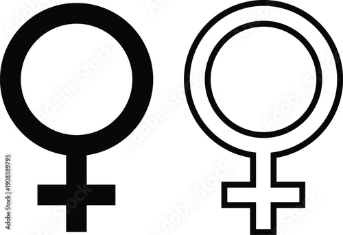 Illustration of female gender symbols in black and white on a plain background