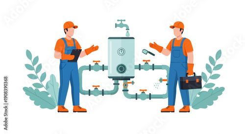 Two male plumbers, vector illustration design