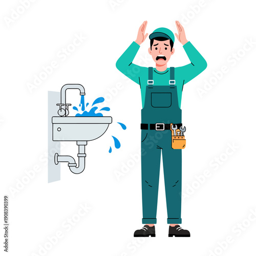 A male plumber fix wastafel, vector illustration design