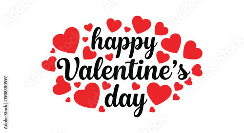 A vibrant festive image displays the words happy valentine s day surrounded by numerous red heart shapes high quality