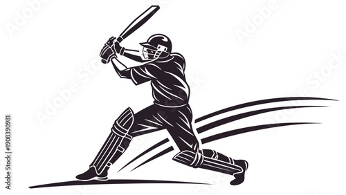 Cricket Batsman Swinging Bat With Motion Lines Silhouette On White Background batter sport