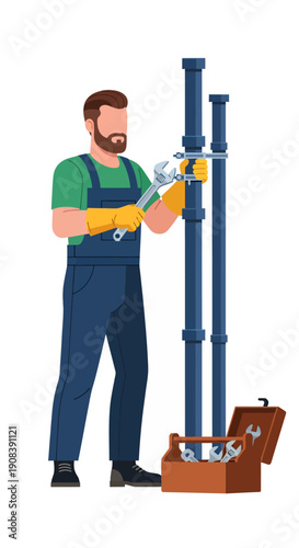 A male plumber fix the pipe , vector illustration design