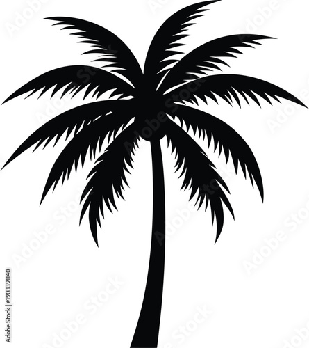 Illustration of black silhouette of a palm tree with tropical feel and vacation vibe perfectly
