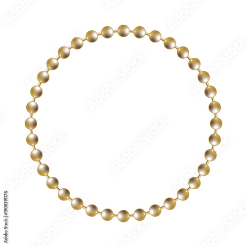 Matte gold beads circle frame. Elegant golden beaded round bracelet or necklace. Luxury decorative element border for invitations, wedding, branding, posters, modern layouts and design templates.