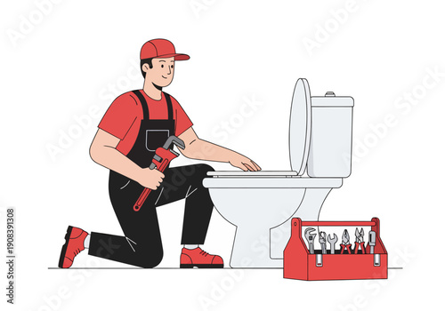 A male plumber fix the toilet, vector illustration design