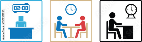 Time management and meeting schedule icons set, office waiting concept illustration, flat vector isolated background design