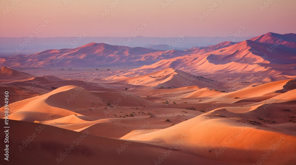 Naklejka premium Stunning Desert Landscape at Sunset with Rolling Sand Dunes.