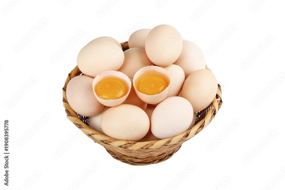 custom made wallpaper toronto digitalFresh Raw Eggs with Golden Yolks in Wicker Basket on White Background