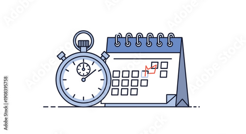 Silver stopwatch sits next to a calendar with a specific date marked in red, illustrating the importance of deadlines and timing.