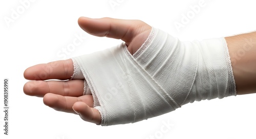 Bandaged Hand with White Medical Wrapping
