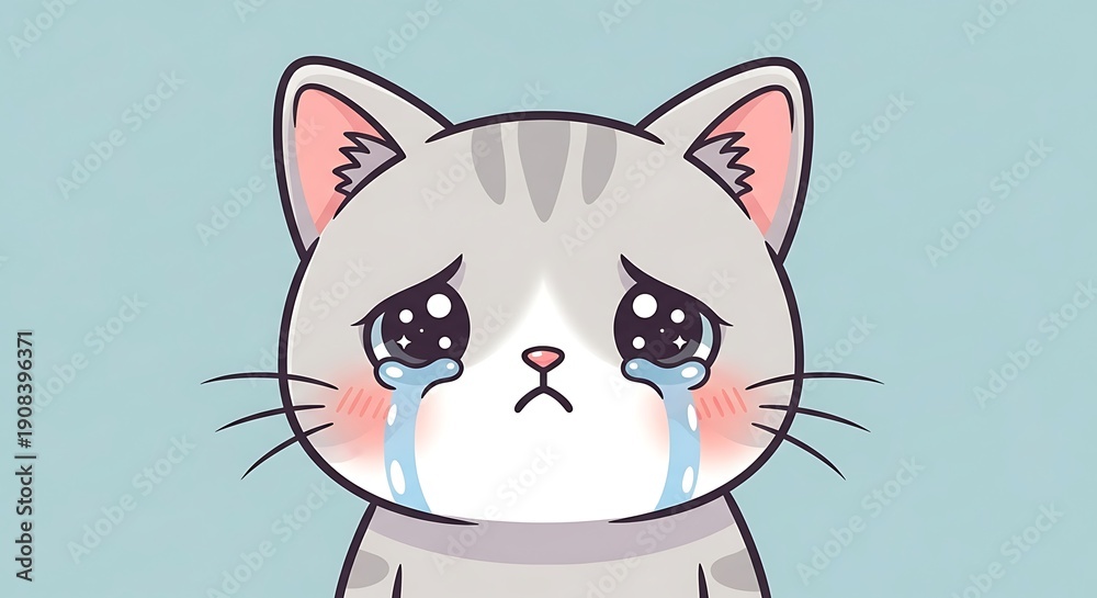 Obraz premium Sad Gray Cartoon Cat Crying
