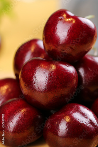 Fresh Dark Red Cherries with Glossy Skin - Healthy Organic Fruit Close-up
