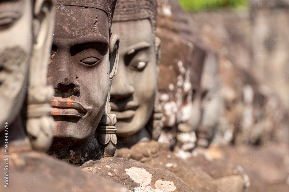 Fototapeta premium Angkor Thom, Siem Reap, Cambodia. The bridge at the South gate with statues of the Devas