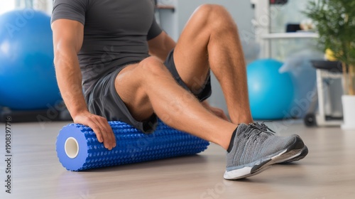 Quadro su tela Marathon runner IT band syndrome foam rolling side thigh professional rehab room