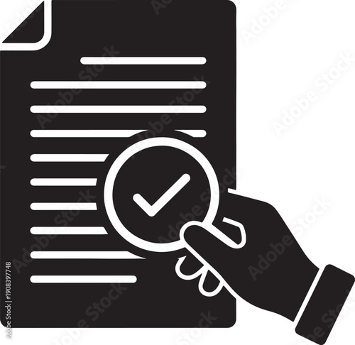 hand holding magnifying glass over document with checkmark