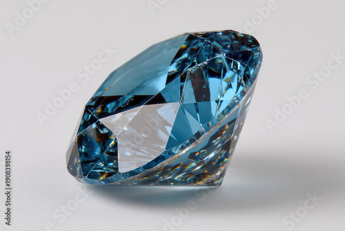 A large, beautiful, expensive blue diamond on a white background with space for an inscription.