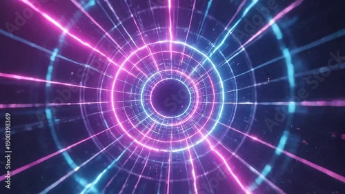 Abstract neon tunnel with glowing lines, creating a futuristic and immersive experience.