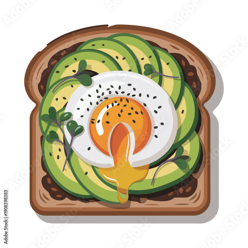 Delicious avocado toast with fried egg and microgreens on top