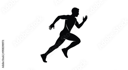 A stark silhouette of a man energetically running captured in a dynamic pose against a white backdrop