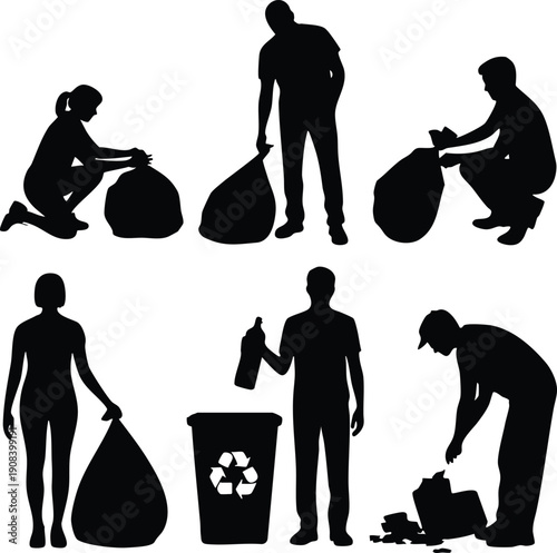 Clean Illustration of Responsible Garbage Disposal and Sustainability, vector, illustration, silhouette.