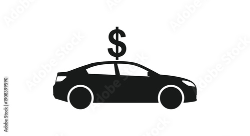 A black silhouette depicts a modern sedan with a large dollar sign positioned directly above it high quality