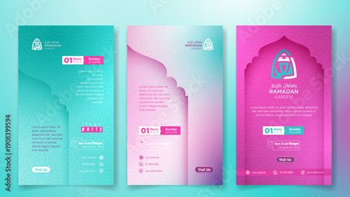 Social media post template with mosque arch in pastel color or feminine background