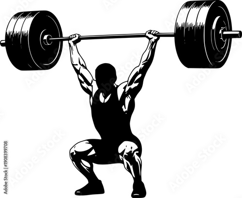 Weightlifting men silhouettes isolated on white background, Vector