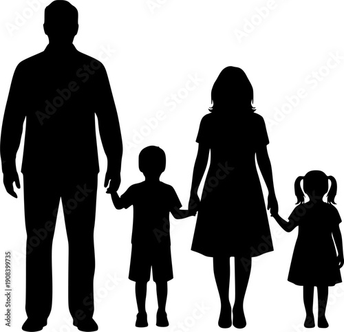 Isolated minimal black family silhouettes. Collection of family silhouettes on isolated background. Vector illustration