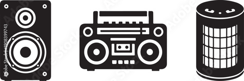 Black and white of speaker boombox and cd audio