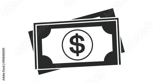 A stylized black and white illustration depicts a stack of united states dollar bills suggesting wealth and finance