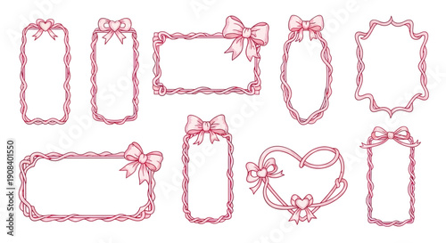 Collection of delicate pink frames and borders adorned with bows and lace details