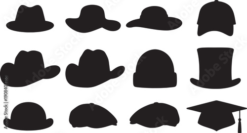 Various hats and caps silhouettes for design
