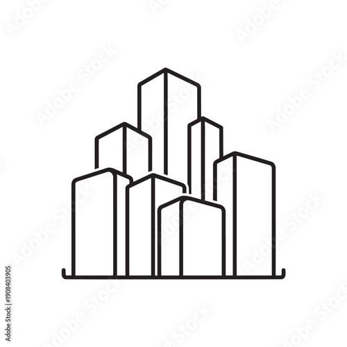 Black and white line of a city skyline with tall buildings line city skyline urban